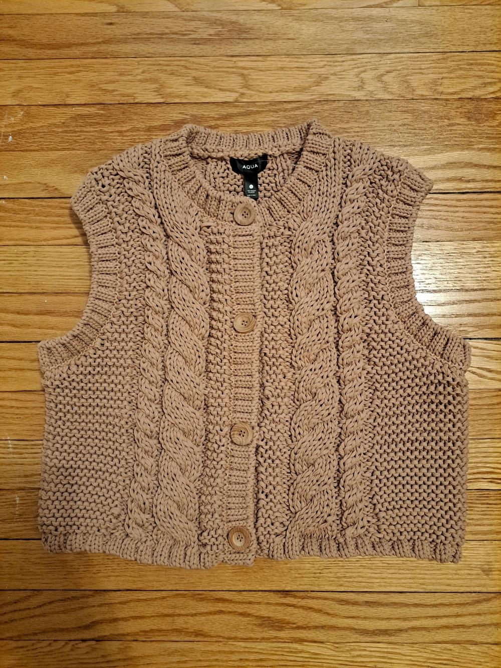 Aqua Taupe Cable-Knit Button Front Sweater Vest